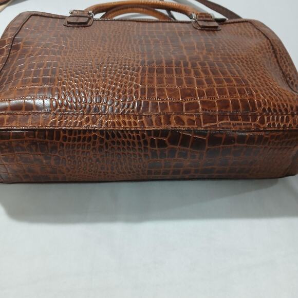 Franklin Covey Croc Embossed Leather Briefcase Laptop Bag Brown Satchel Tote - Picture 4 of 16